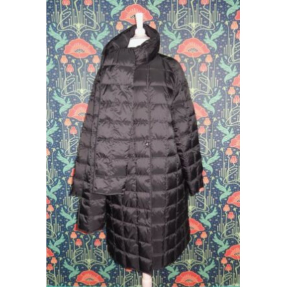 Theory Black Quilted Nylon Detachable Scarf Coat Down Puffer Jacket - Picture 5 of 10